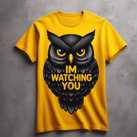 Owl I'm Watching You Short Sleeve Cotton Round Neck T - Shirt - Acquires