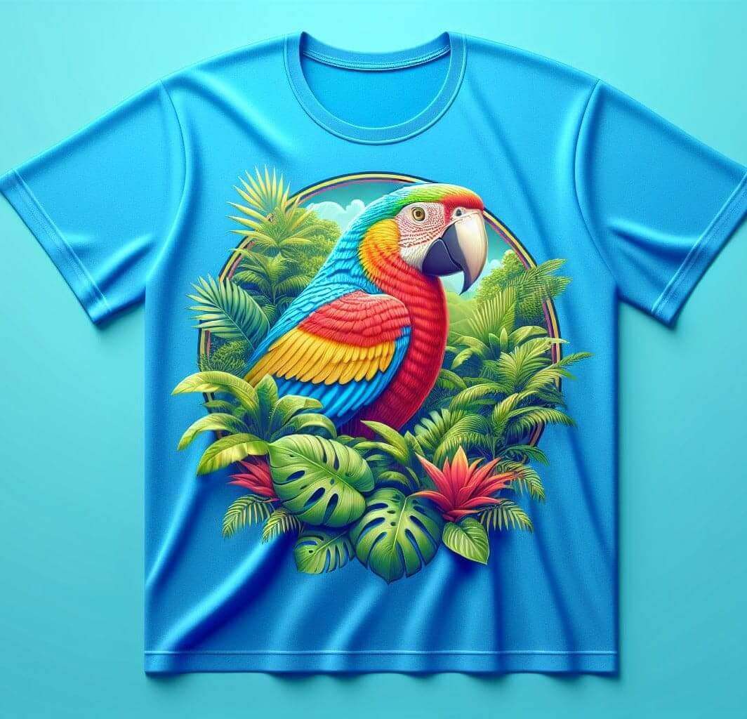 Paradise Macaw Blue Short Sleeve Cotton Round Neck T - Shirt - Acquires