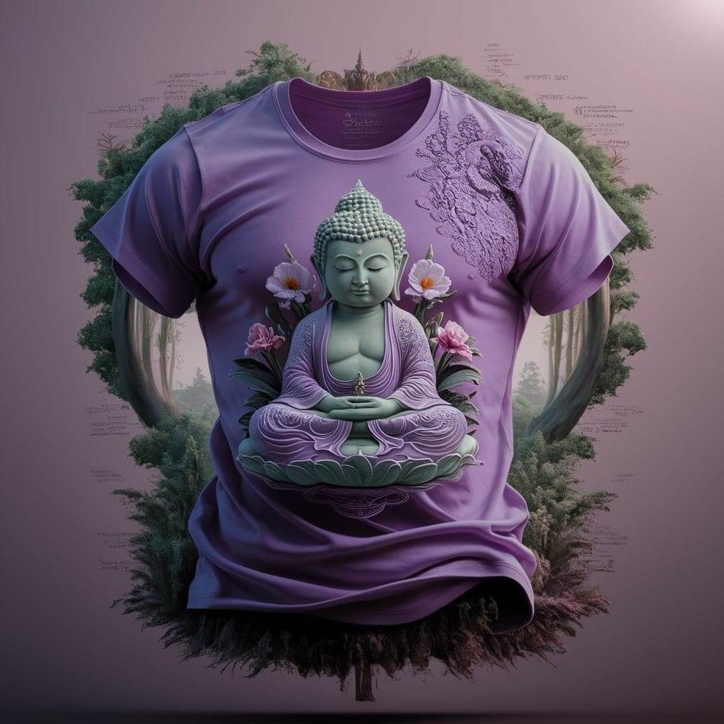 Peace Mode Lavender Buddha Ultra - Soft Round Neck Half Sleeve Cotton T - Shirt - Acquires