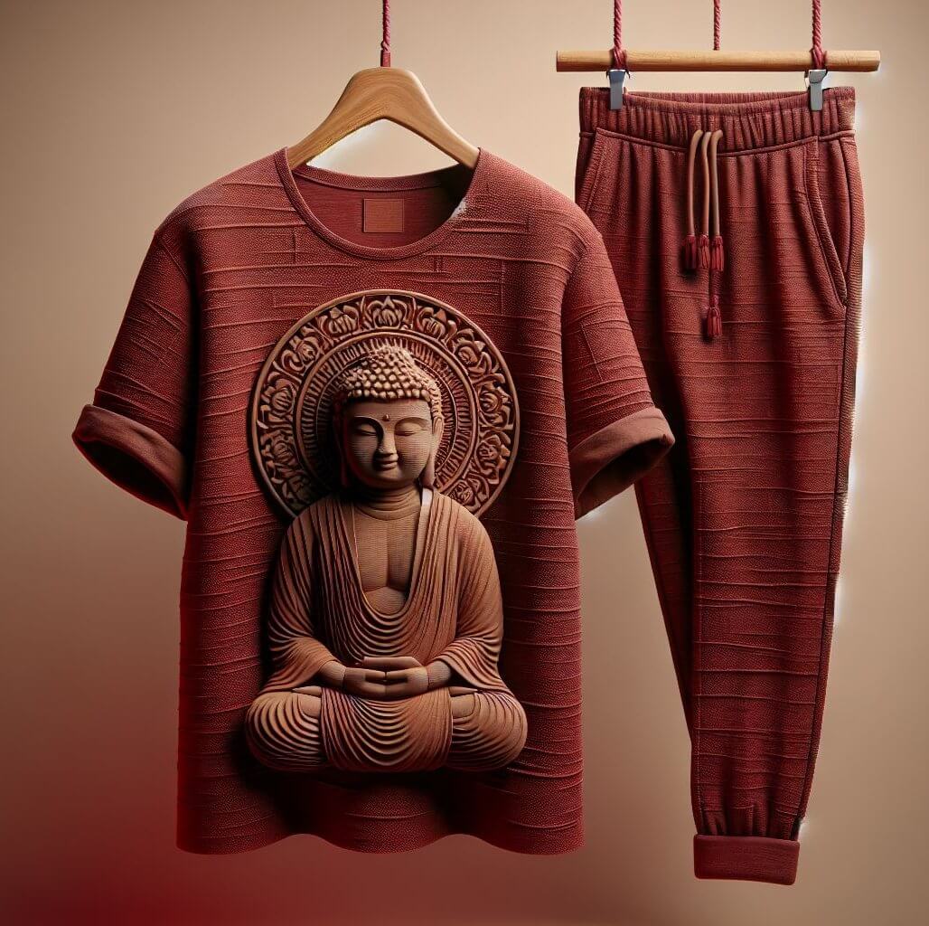 Peaceful Buddha Maroon Red T - Shirt & Track Pant - Acquires