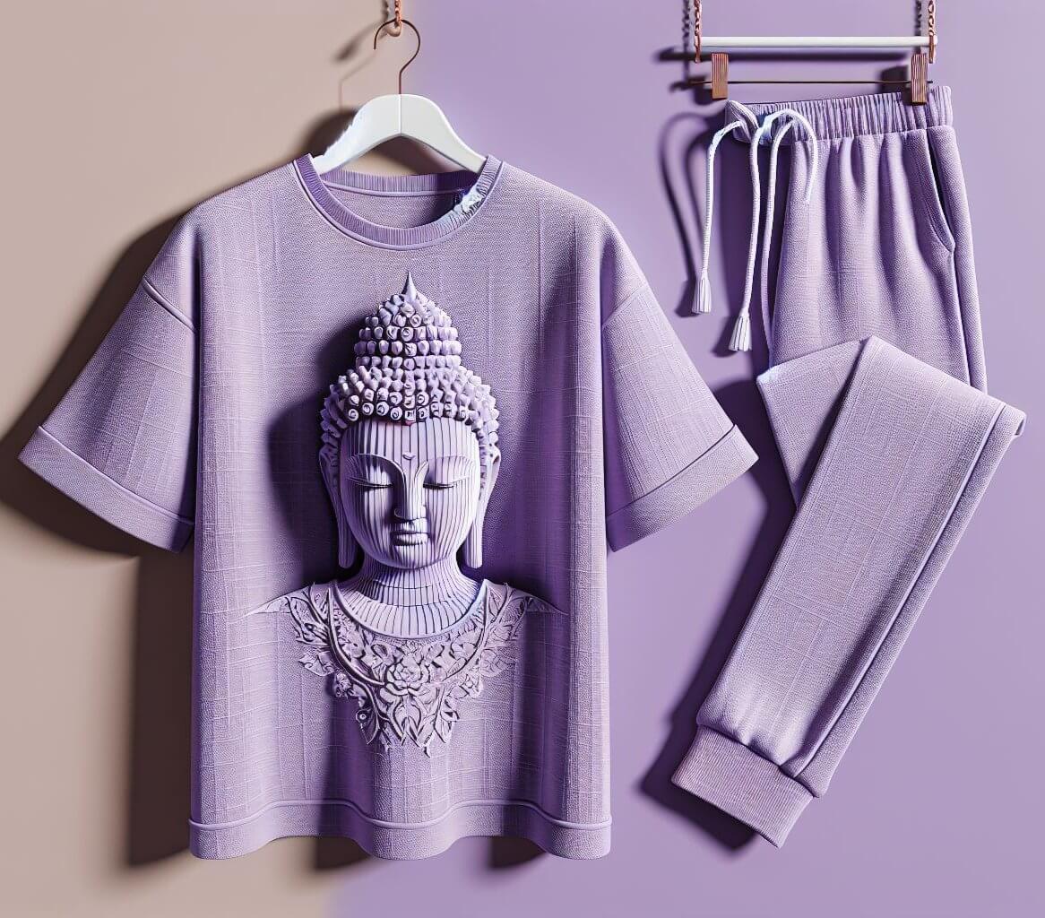 Peaceful Lavender Buddha T - Shirt and Track Pant - Acquires