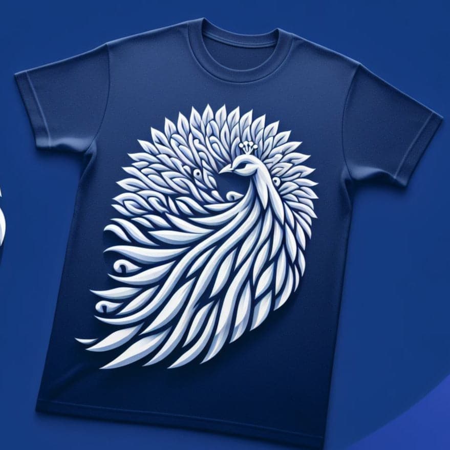 Peacock Beautiful Navy Blue Short Sleeve Cotton Round Neck T - Shirt - Acquires