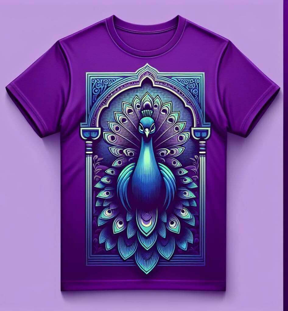 Peacock's Pride Parade Purple Color Round Neck Short Sleeve Cotton T - Shirt - Acquires