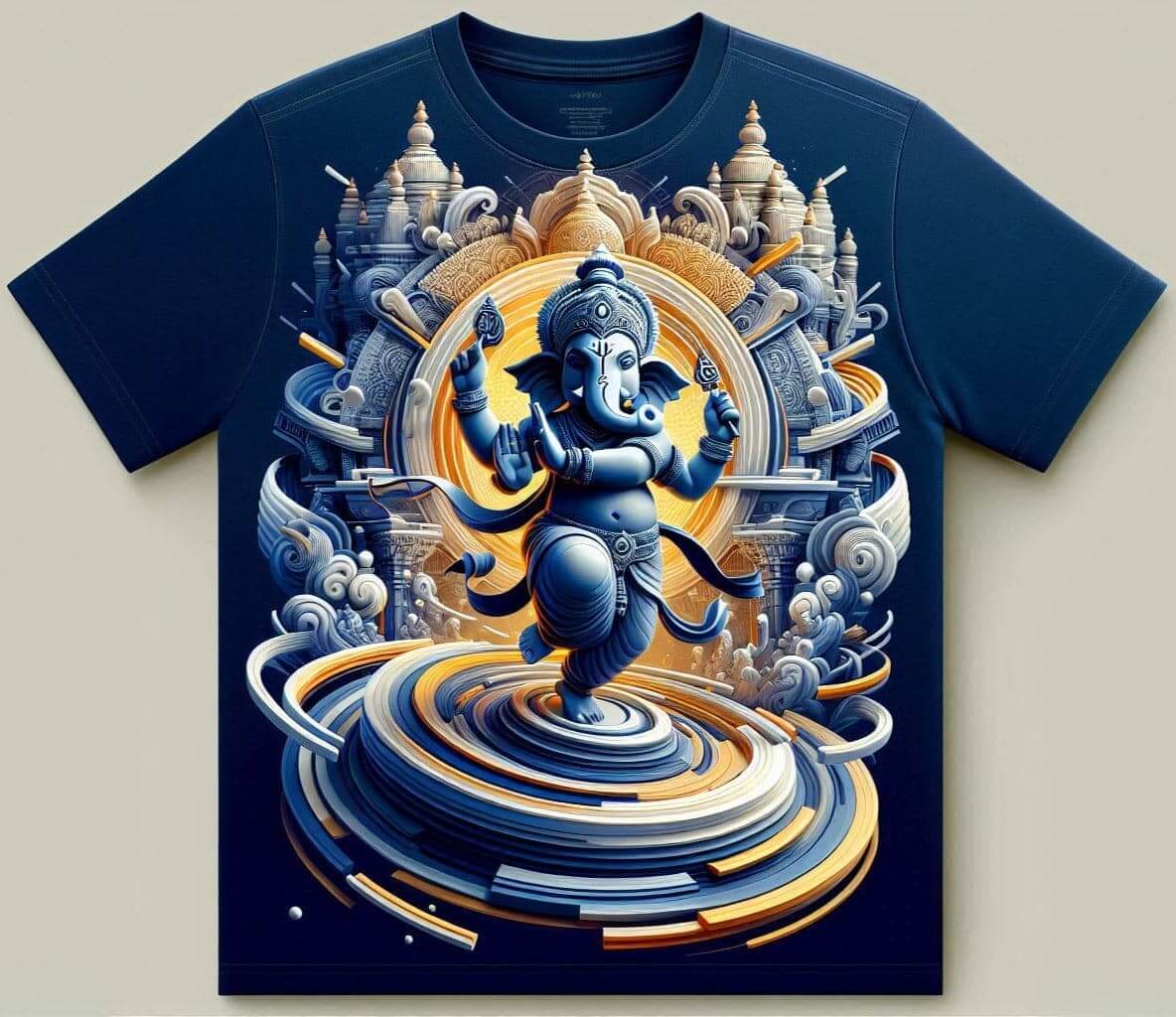 Radiant Ganesh Avatar Dark Blue Round Neck Half Sleeve Cotton T - Shirt - Acquires