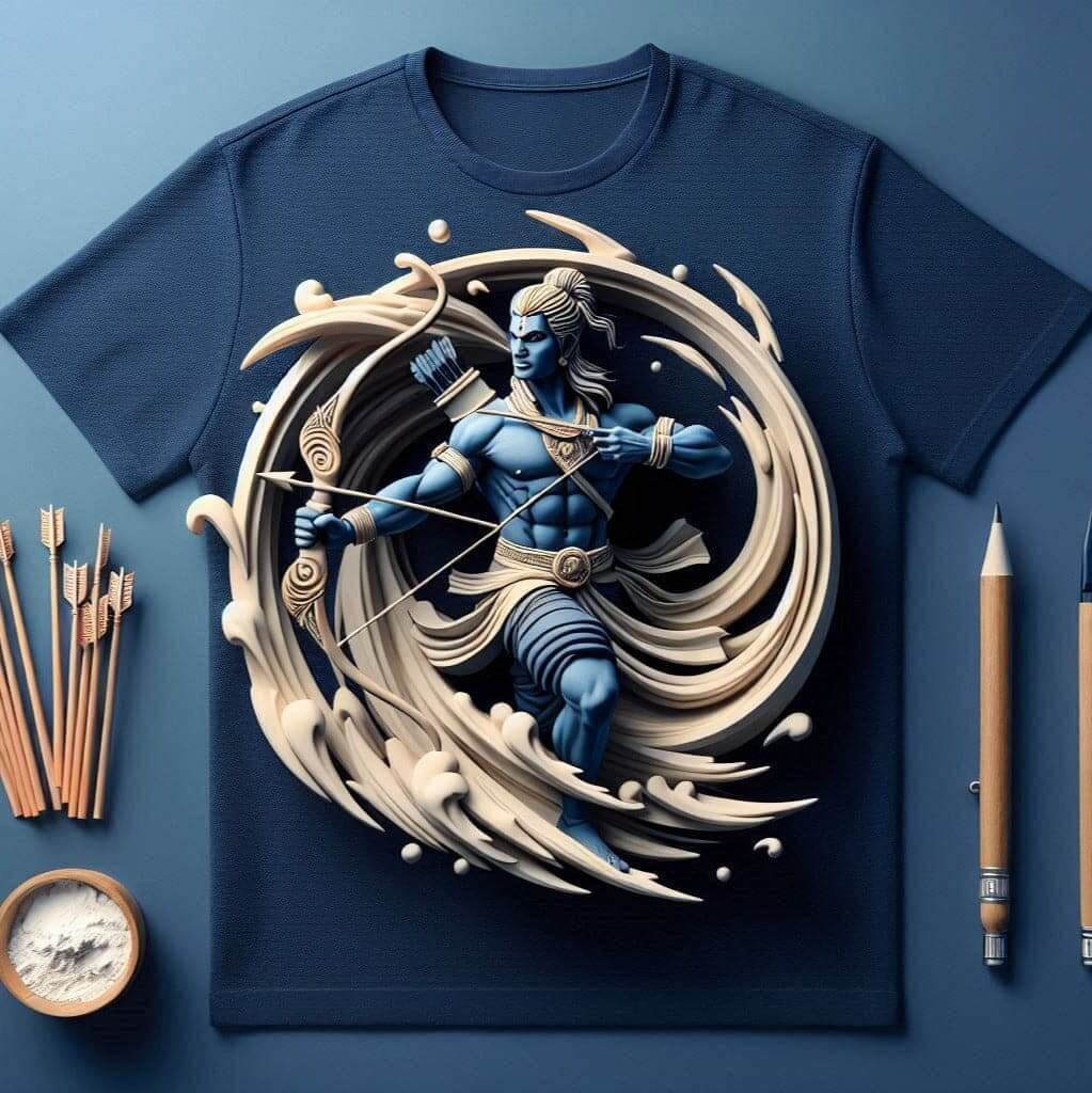 Rama's Bow Radiance Navy Blue Stylish Round Neck Half Sleeve Cotton T - Shirt - Acquires