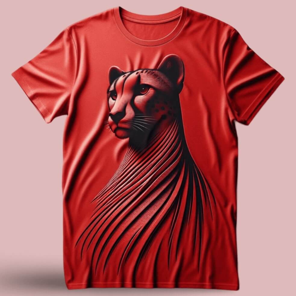 Red Cheetah Illusion Red Round Neck Short Sleeve Cotton T - Shirt - Acquires