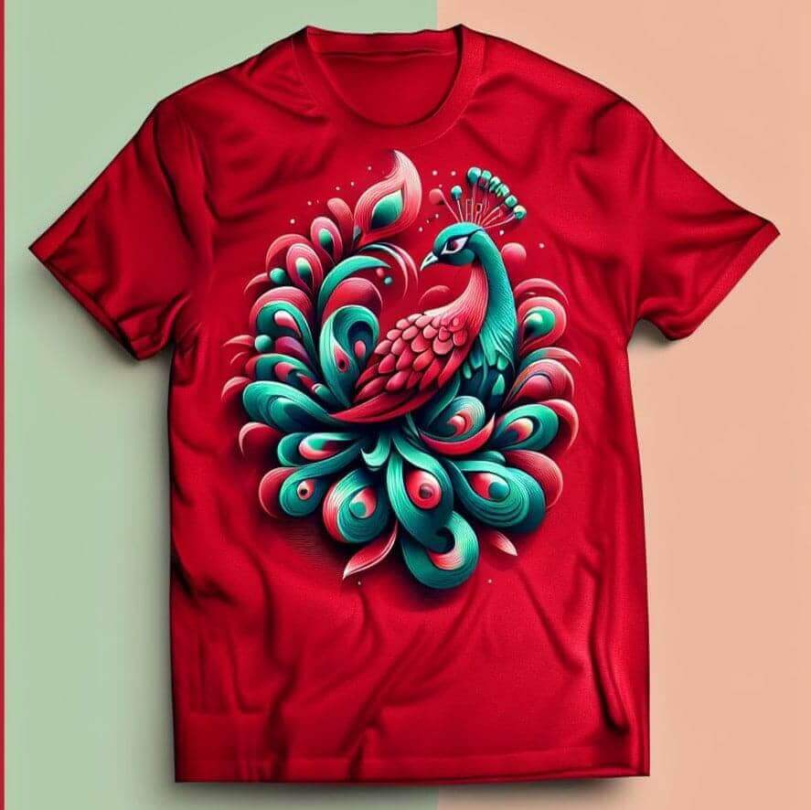 Regal Peacock Red Round Neck Short Sleeve Cotton T - Shirt - Acquires