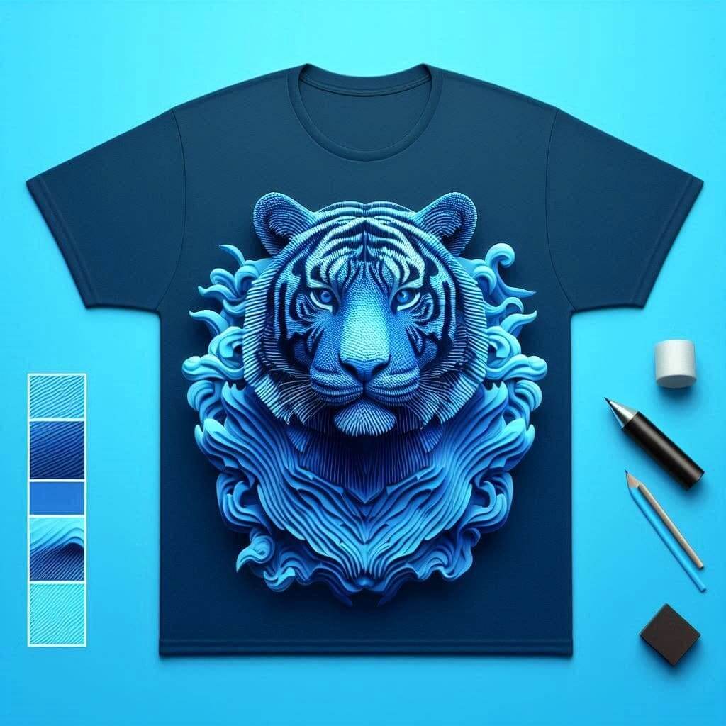 Regal Round Neck Blue Tiger Half Sleeve Cotton T - Shirt - Acquires