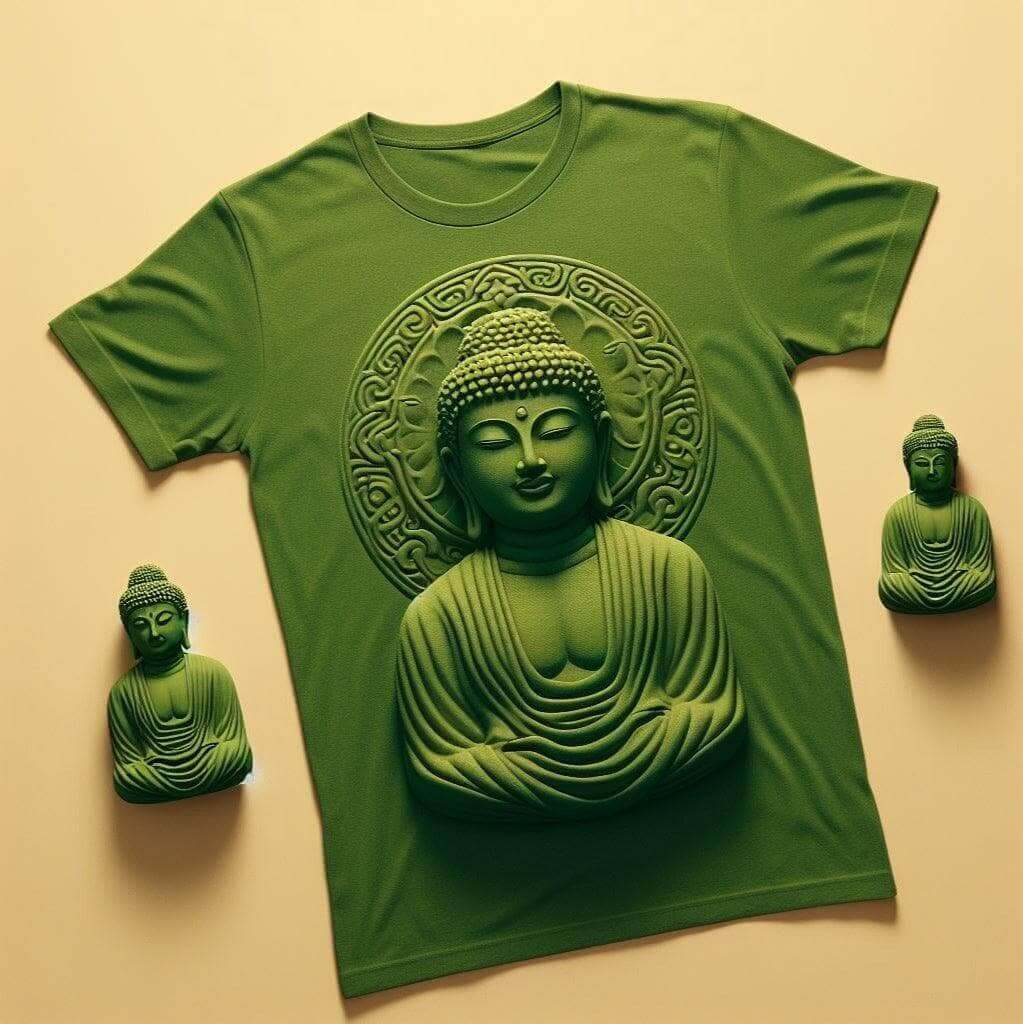 Relax Like Buddha Green Round Neck Short Sleeve Cotton T - Shirt - Acquires