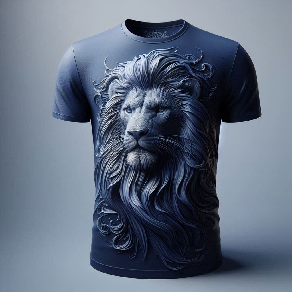 Resilient Navy Lion Round Neck Half Sleeve Cotton T - Shirt - Acquires