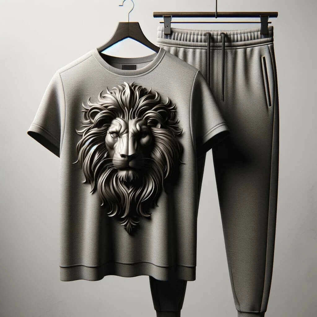 Roar Grey T - Shirt with Striking 3D Lion Design & Matching Track Pant - Acquires