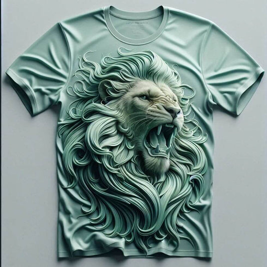 Roaring Gray Lion Stylish Round Neck Comfortable Half Sleeve Cotton T - Shirt - Acquires