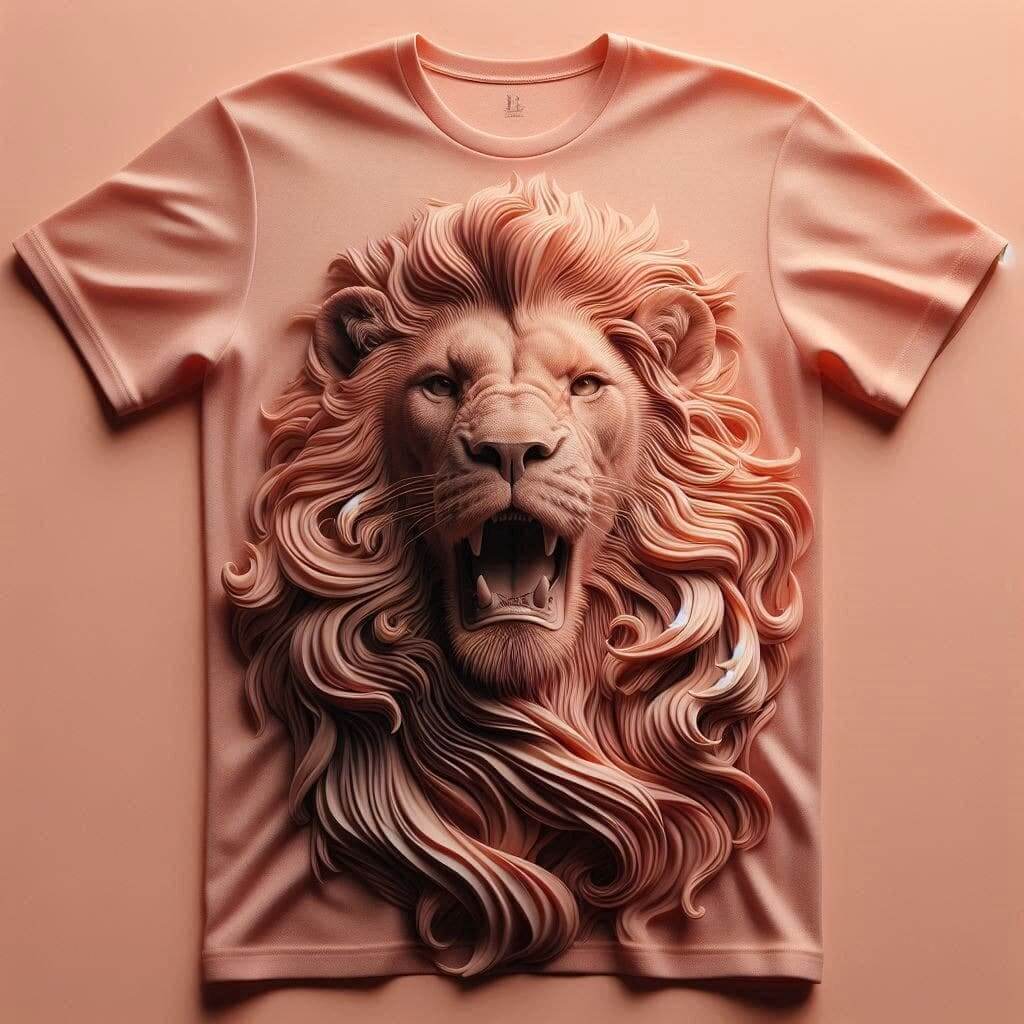 Roaring Peach Lion Elegant Round Neck Casual Half Sleeve Cotton T - Shirt - Acquires