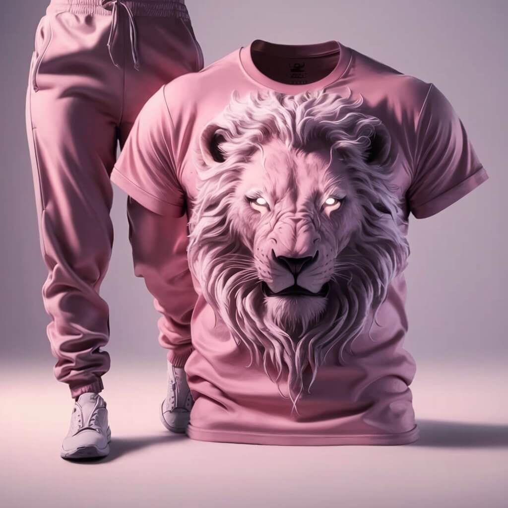 Rose Whisper Lion Face T - Shirt & Casual Jogger Suit - Acquires