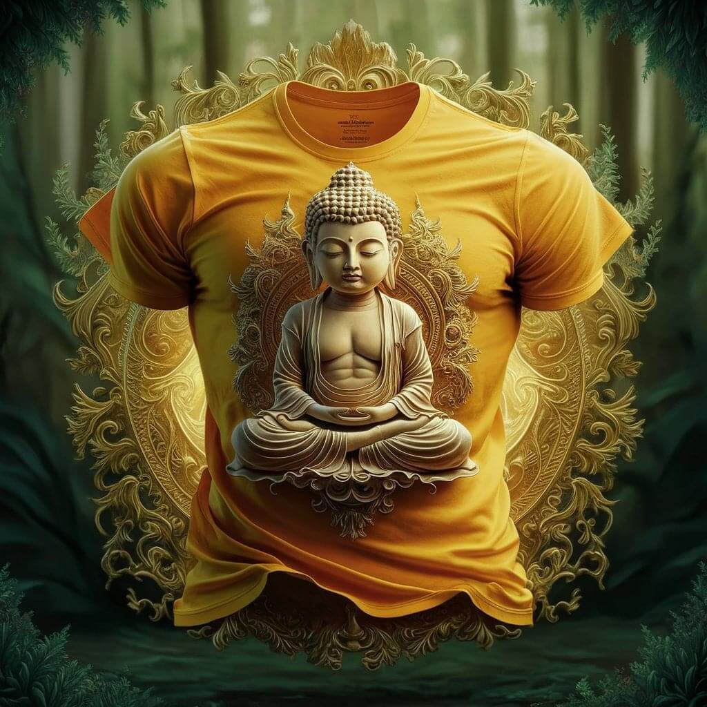 Royal Buddha Golden Yellow Round Neck Half Sleeve Cotton T - Shirt - Acquires