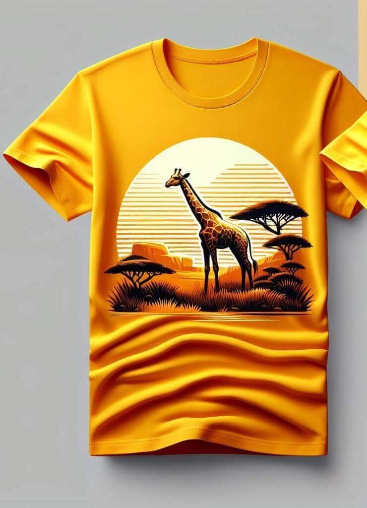 Savannah Sunset Giraffe Yellow Round Neck Short Sleeve Cotton T - Shirt - Acquires