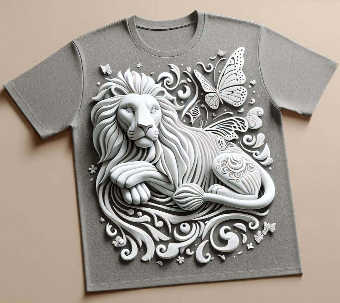 Serene Lion Grey Majestic Style Round Neck Short Sleeve Cotton T - Shirt - Acquires