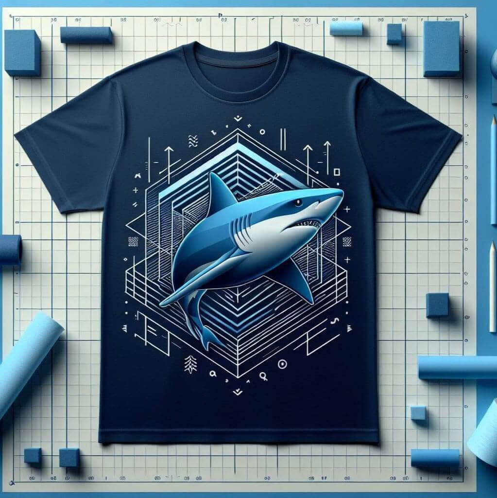 Shark Infusion Tee for Oceanic Adventure Navy Blue Color Round Neck Short Sleeve Cotton T - Shirt - Acquires