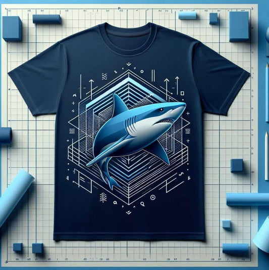 Shark Infusion Tee for Oceanic Adventure Navy Blue Color Round Neck Short Sleeve Cotton T - Shirt - Acquires