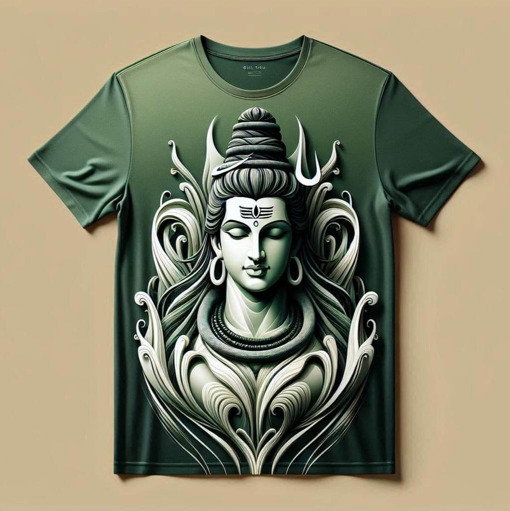 Shiva's Radiance Divine Dark Green Round Neck Half Sleeve Cotton T - Shirt - Acquires