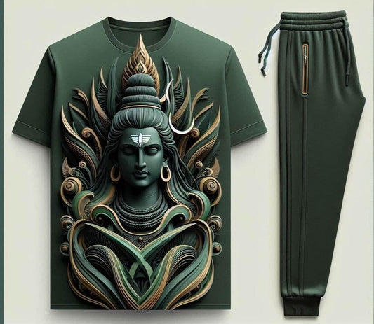 Shiva's Third Eye Dark Green Tracksuit Set with Plain Pant - Acquires