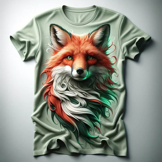 Smooth Light Green T - Shirt with Creative Wild Fox Design - Acquires