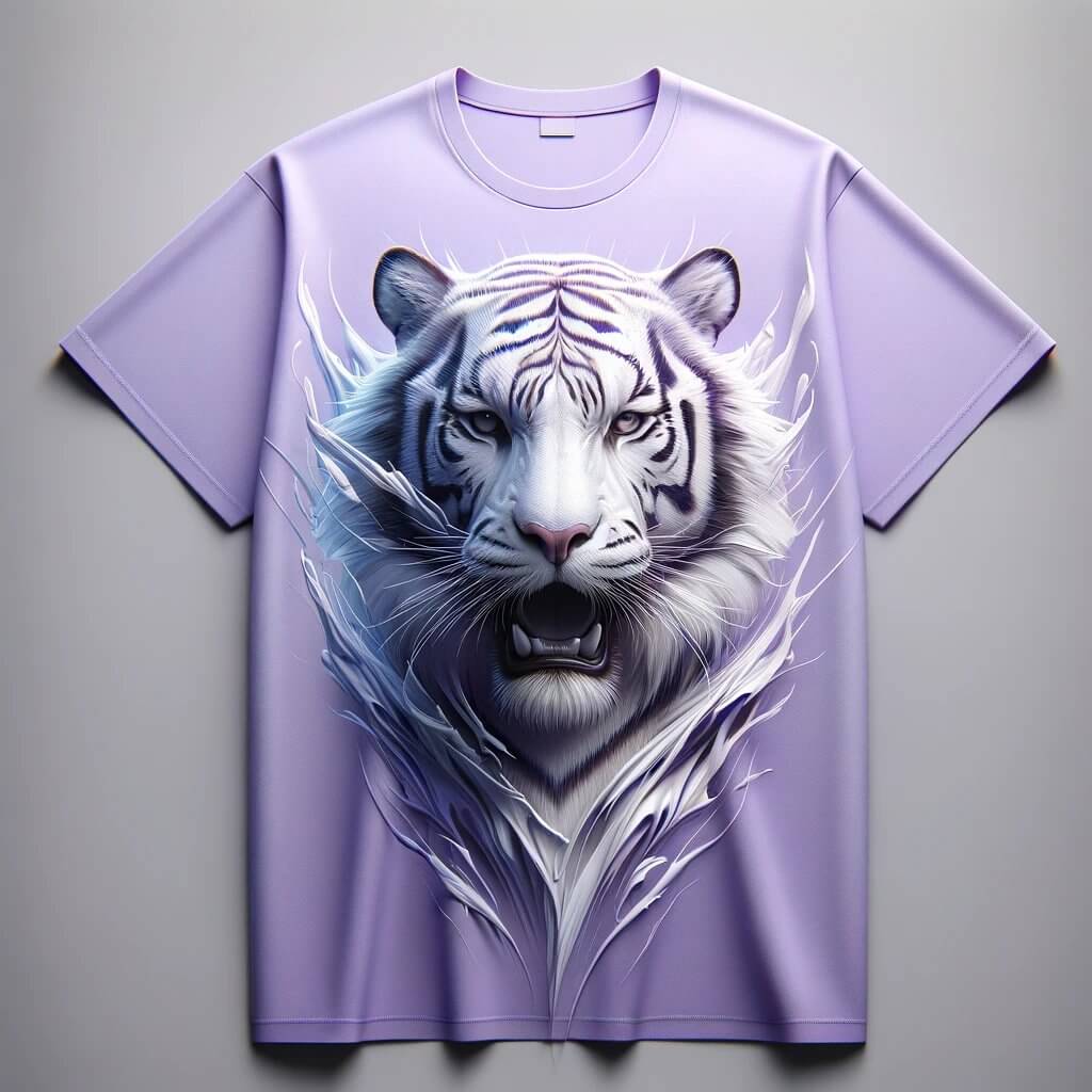 Smooth Light Purple T - Shirt with White Tiger Print - Acquires