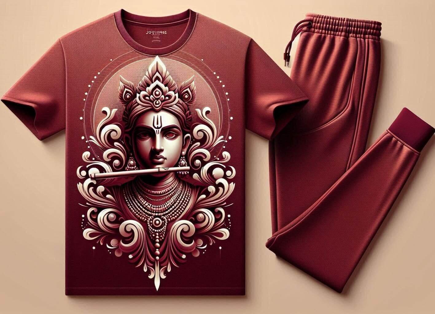 Sri Krishna Glory Maroon Tracksuit Set with Plain Pant - Acquires