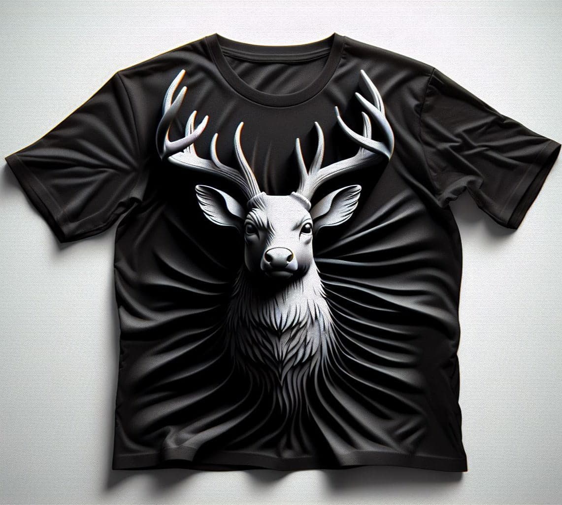 Stylish Monochrome Deer Design Printed Round Neck Short Sleeve Cotton T - Shirt - Acquires