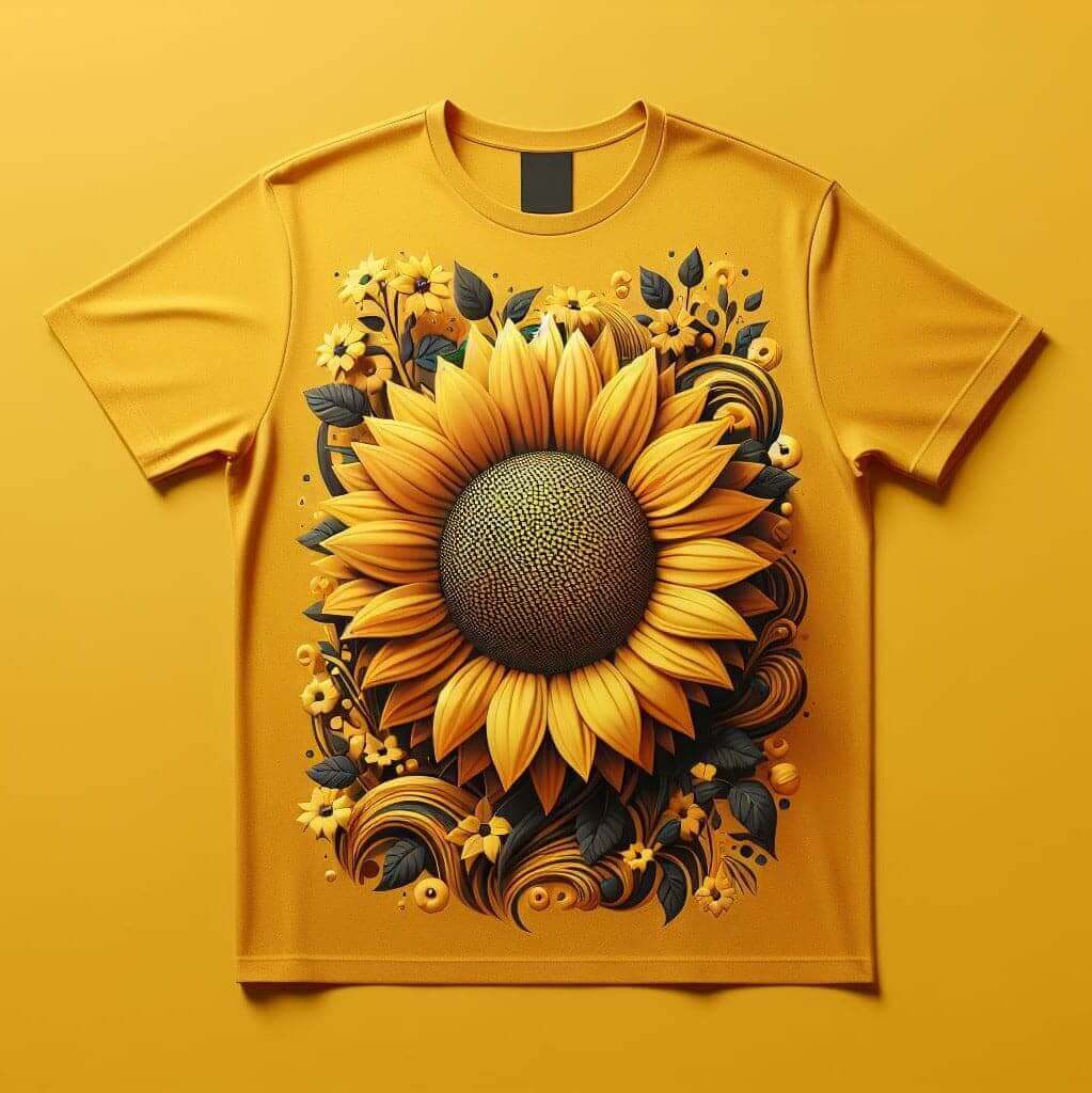 Sunflower Design Yellow Serenade Design Printed Round Neck Short Sleeve Cotton T - Shirt - Acquires