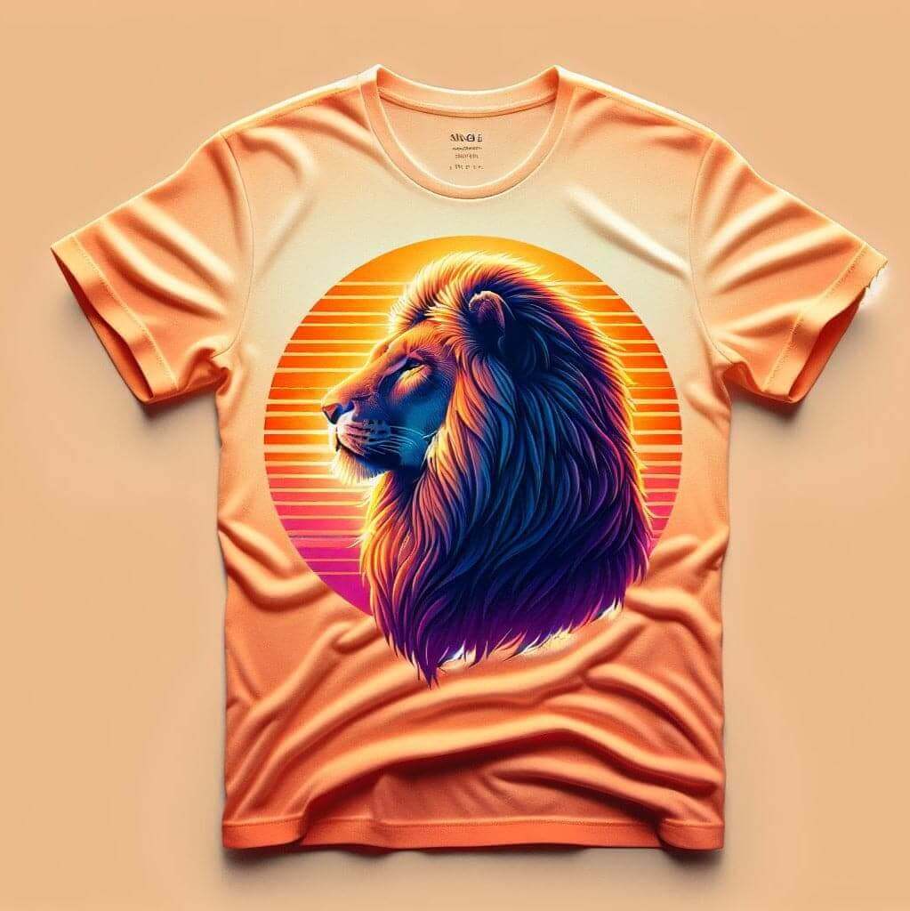 Sunset Lion Orange Design Printed Round Neck Short Sleeve Cotton T - Shirt - Acquires