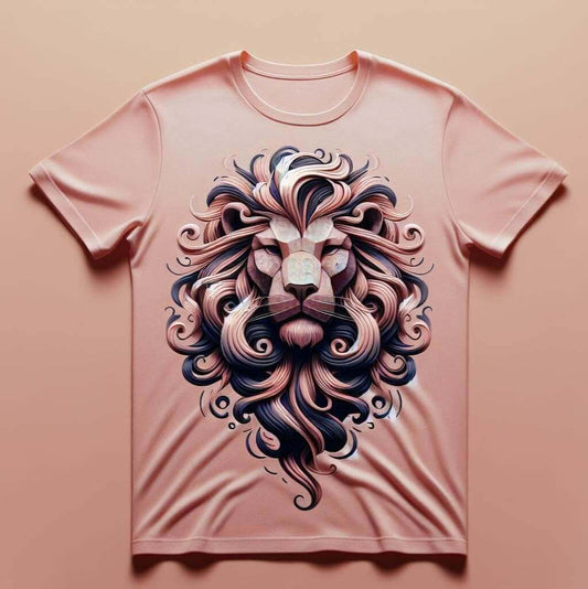 Swirl Lion Art Design Printed Round Neck Short Sleeve Cotton T - Shirt - Acquires