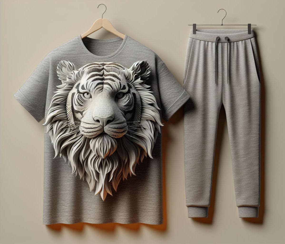 Tiger Design Grey T - Shirt and Grey Jogger - Acquires