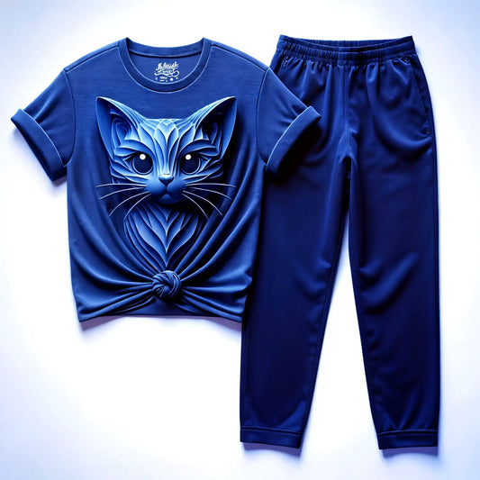 Women's Sapphire Blue Cat Intrigue T-Shirt & Jogger Combo