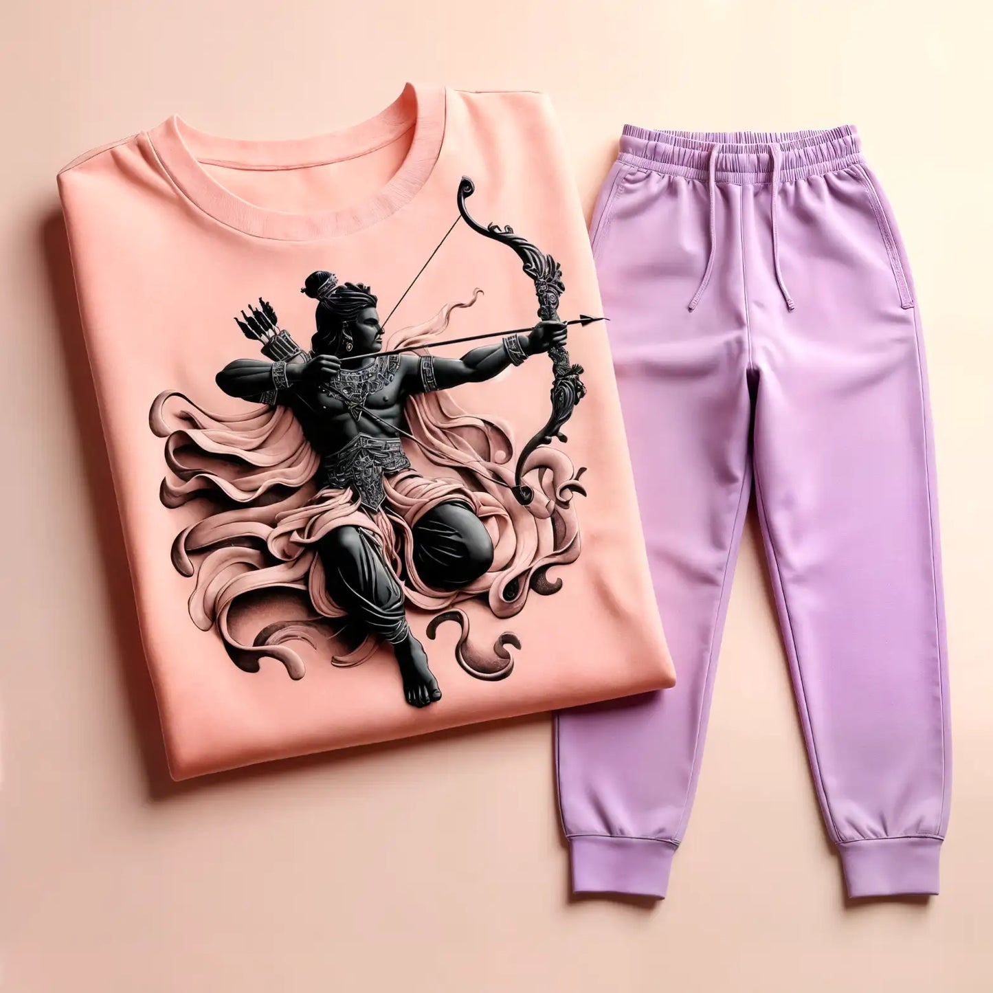 Lord Rama Light Pink Bow Tee with Lavender Jogger Tracksuit