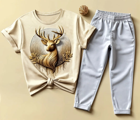Women's Golden Grace Deer T-Shirt & Grey Jogger Combo