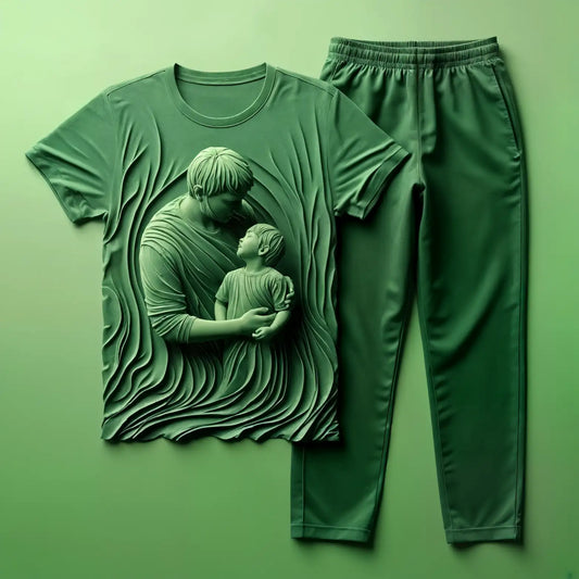 Beautiful Father & Son Green Tee with Forest Green Jogger Tracksuit