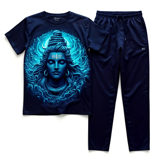 Blue Trance Lord Shiva Tee with Navy Blue Jogger Tracksuit