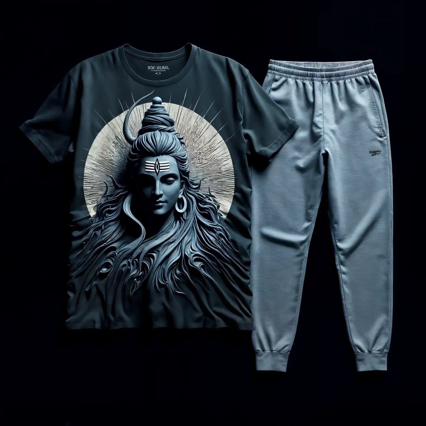 Lord Shiva Cosmic Circle Black Tee with Jet Black Jogger Tracksuit