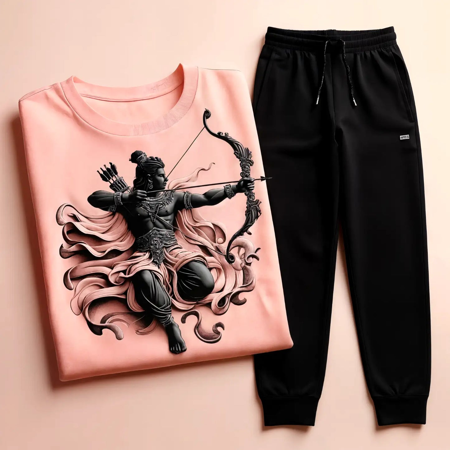 Lord Rama Light Pink Bow Tee with Lavender Jogger Tracksuit