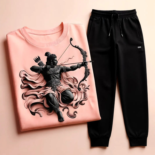 Lord Rama Light Pink Bow Tee with Lavender Jogger Tracksuit