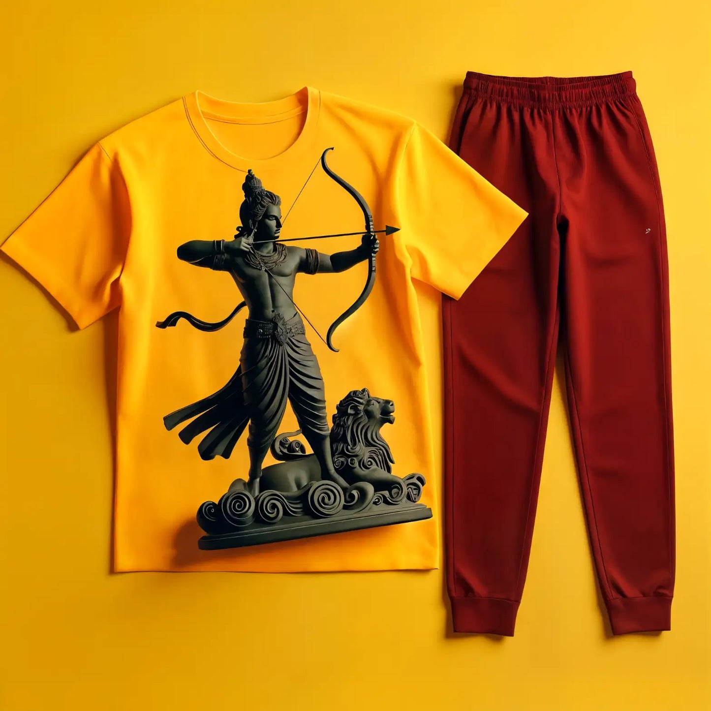 Warrior Lord Rama Yellow Tee with Black Jogger Tracksuit