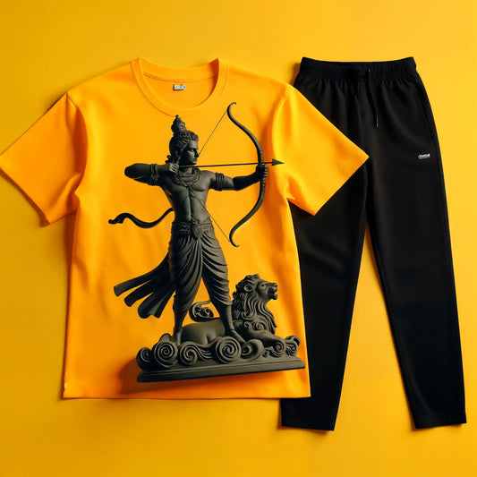 Warrior Lord Rama Yellow Tee with Black Jogger Tracksuit