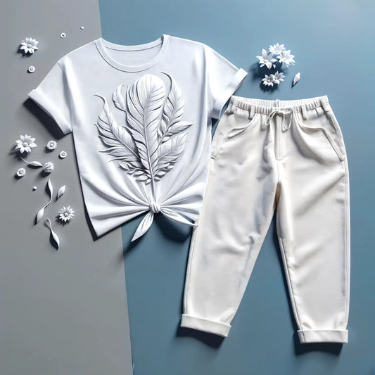Women's Featherlight Grace White Tee & Grey Jogger Combo