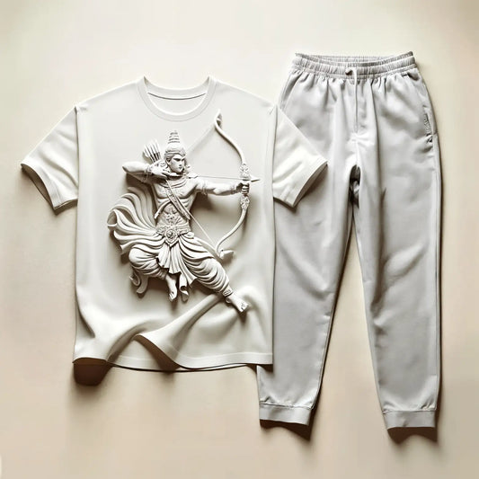 Pure White Lord Rama Tee & Light Grey Soft Jogger Combo