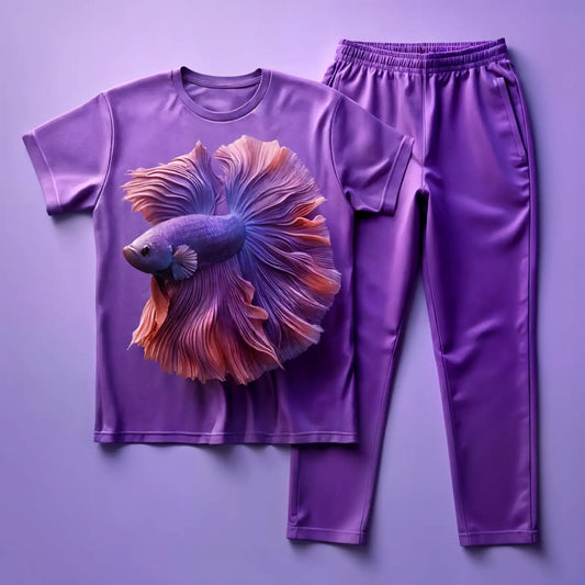 Elegant Betta Dance Purple Tee with Twilight Lilac Jogger Tracksuit