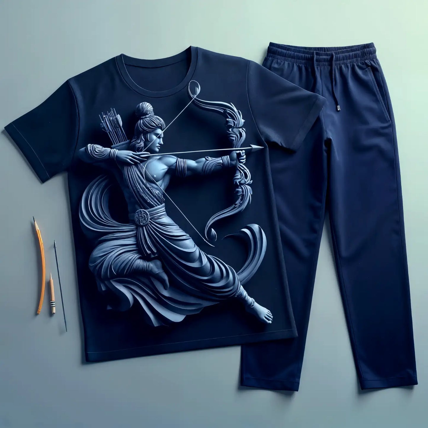 Lord Rama Navy Blue Tee with Charcoal Blue Jogger Tracksuit