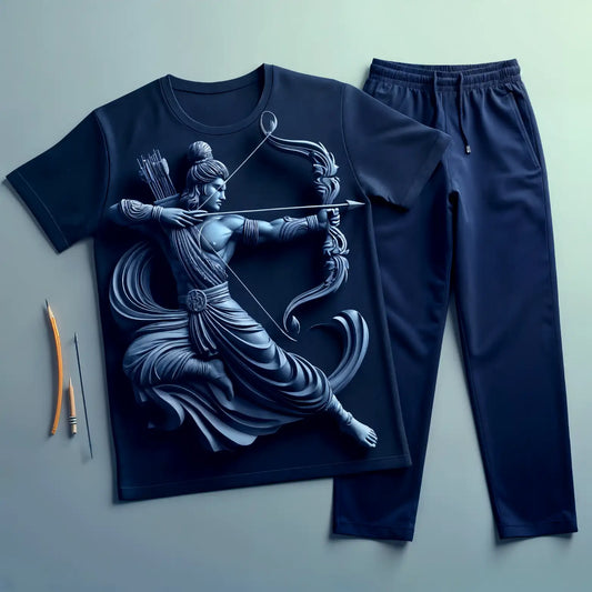 Lord Rama Navy Blue Tee with Charcoal Blue Jogger Tracksuit