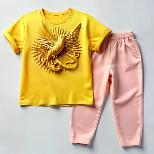 Women's Sunburst Golden Hummingbird Tee & Pink Jogger Combo