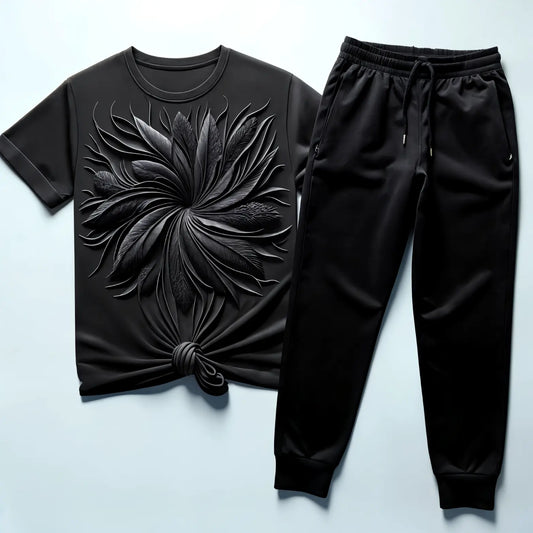 Women's Black Petal Bloom Tee & Joggers Combo